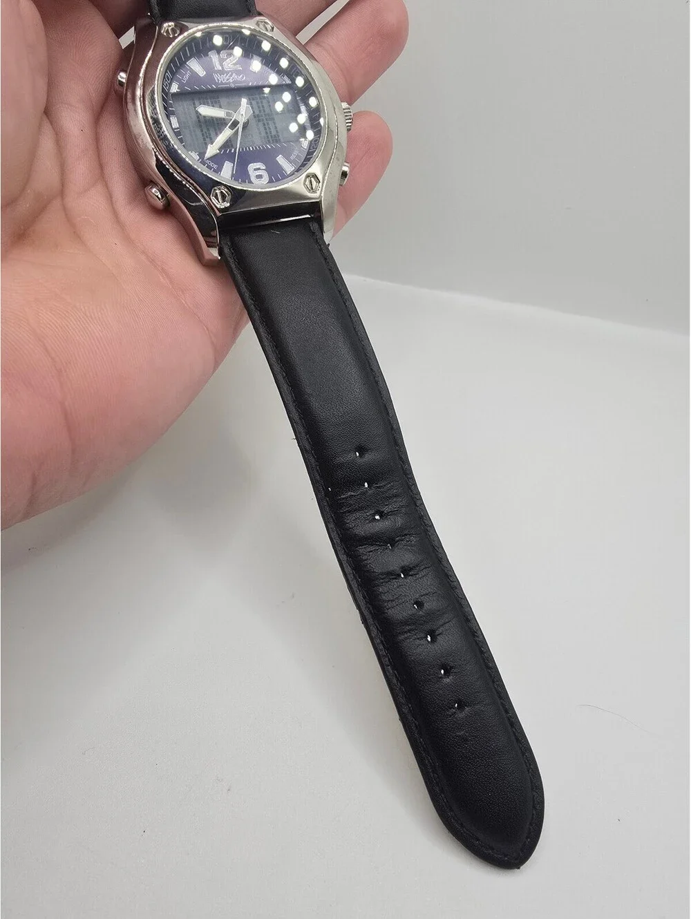 Mossimo Analog-Digital Quartz Watch Blue Dial Black Leather Strap 40mm 5 ATM